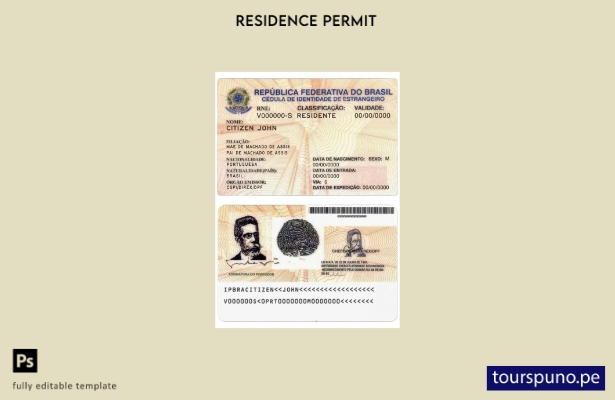 Plantilla de permiso de residencia en Brasil lista para imprimir
