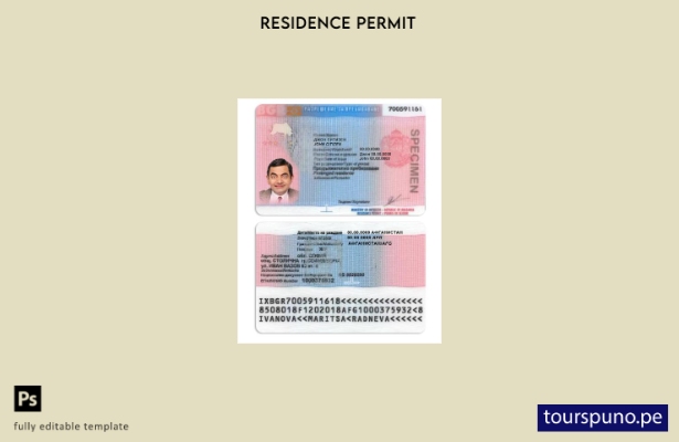 Plantilla de permiso de residencia en Bulgaria lista para imprimir
