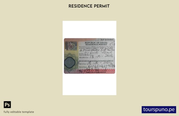 Plantilla de permiso de residencia en Ghana lista para imprimir