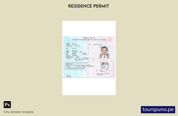 Plantilla de recibo de solicitud de tarjeta de residencia de Francia lista para