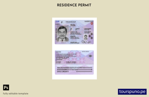 Plantilla de tarjeta de permiso de residencia en Suiza lista para imprimir