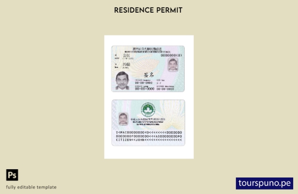 Plantilla de tarjeta permanente de residente de Macao lista para imprimir