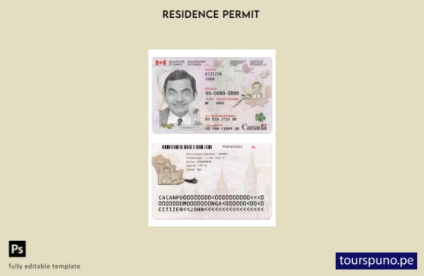 Plantilla de versión de tarjeta de residente permanente de Canadá lista para imp