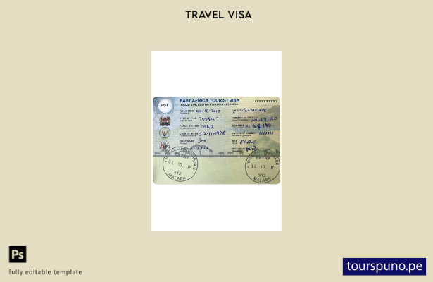 Listo para imprimir plantilla de visa para Kenia, Ruanda y Uganda