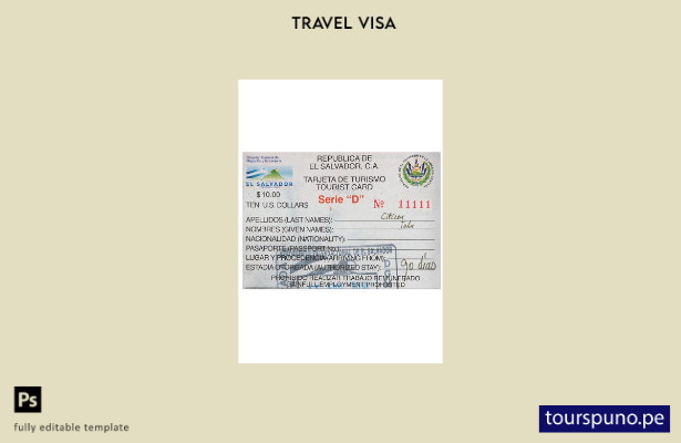 Plantilla de tarjeta de turista de El Salvador lista para imprimir