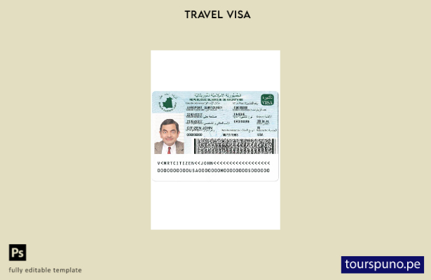 Plantilla de versión de visa de Mauritania lista para imprimir