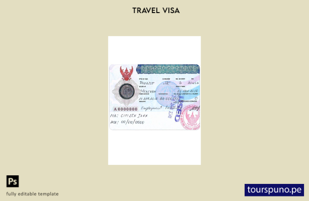 Plantilla de versión de visa de turista lista para imprimir para Tailandia