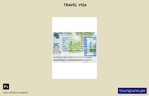Plantilla de versión de visa de viaje para Tanzania lista para imprimir