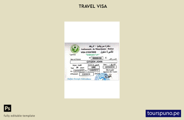 Plantilla de visa Mauritania Rabat lista para imprimir