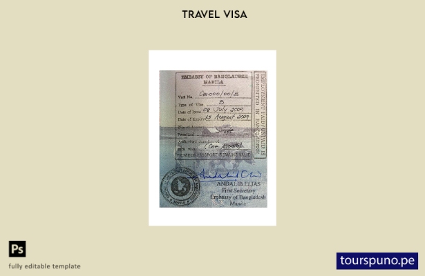 Plantilla de visa con sello de Bangladesh lista para imprimir