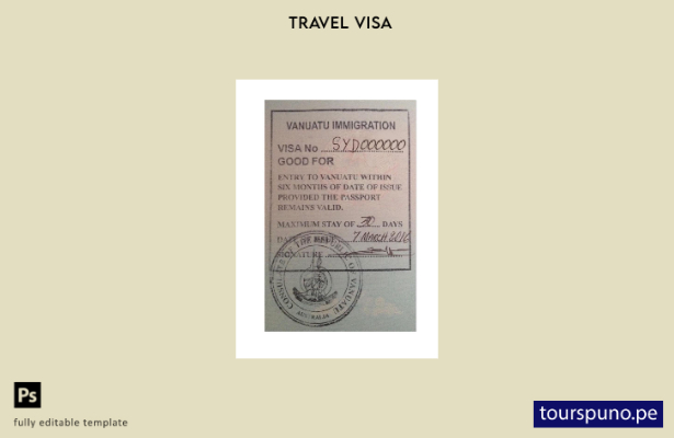 Plantilla de visa con sello de Vanuatu lista para imprimir