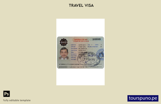 Plantilla de visa de Myanmar lista para imprimir