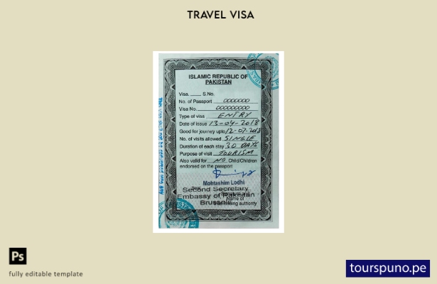 Plantilla de visa de entrada a Pakistán lista para imprimir
