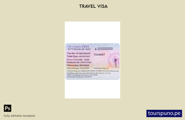Plantilla de visa de turista para Sri Lanka lista para imprimir