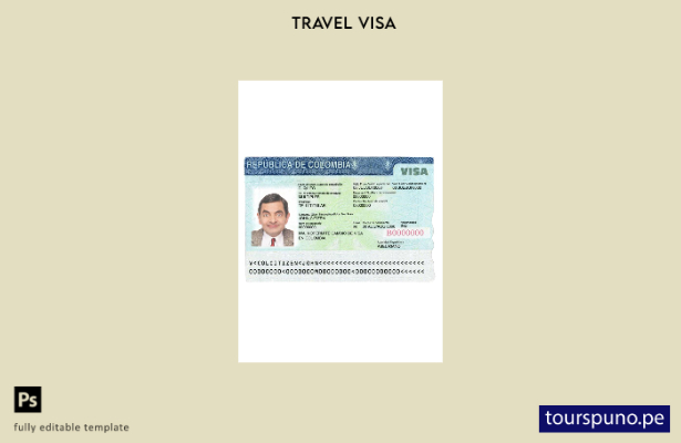 Plantilla de visa de viaje a Colombia lista para imprimir