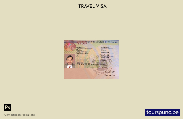 Plantilla de visa de viaje a Tanzania lista para imprimir
