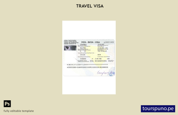 Plantilla de visa de viaje para Bosnia y Herzegovina lista para imprimir