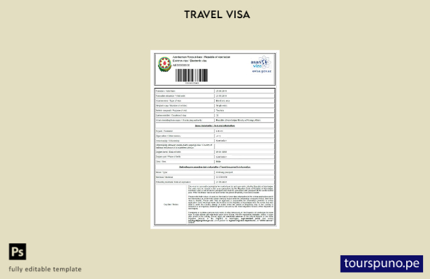 Plantilla de visa electrónica para Azerbaiyán lista para imprimir