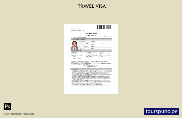 Plantilla de visa electrónica para Corea lista para imprimir en formatos Word y