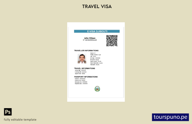 Plantilla de visa electrónica para Djibouti lista para imprimir