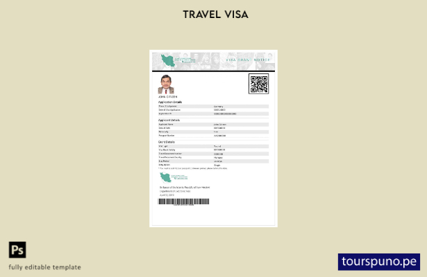Plantilla de visa electrónica para Irán lista para imprimir