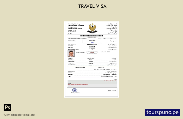 Plantilla de visa electrónica para Irak lista para imprimir