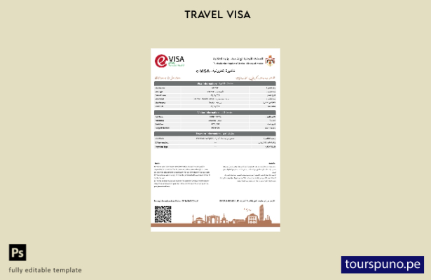 Plantilla de visa electrónica para Jordania lista para imprimir en formatos Word