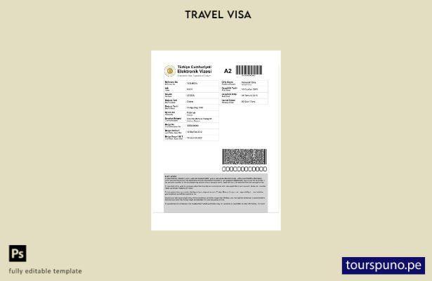 Plantilla de visa electrónica para Turquía lista para imprimir