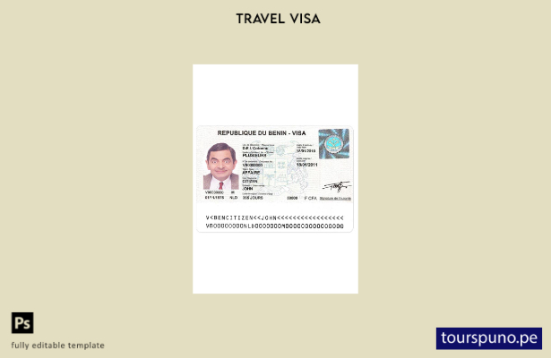 Plantilla de visa para Benin lista para imprimir