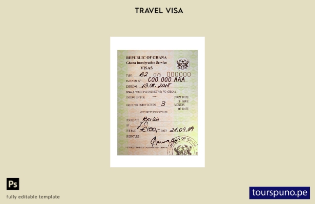 Plantilla de visa para Ghana lista para imprimir