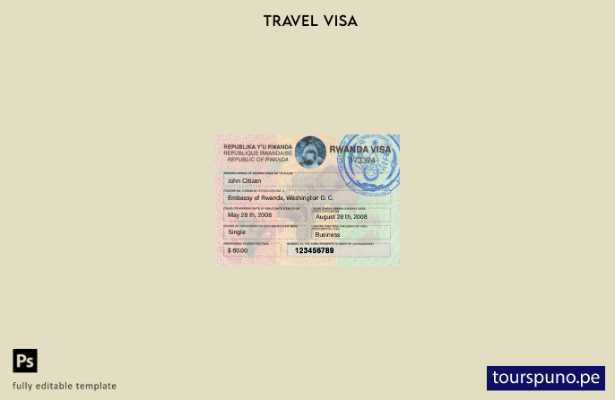 Plantilla de visa para Ruanda lista para imprimir