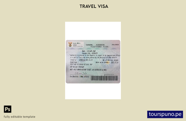 Plantilla de visa para Sudáfrica lista para imprimir