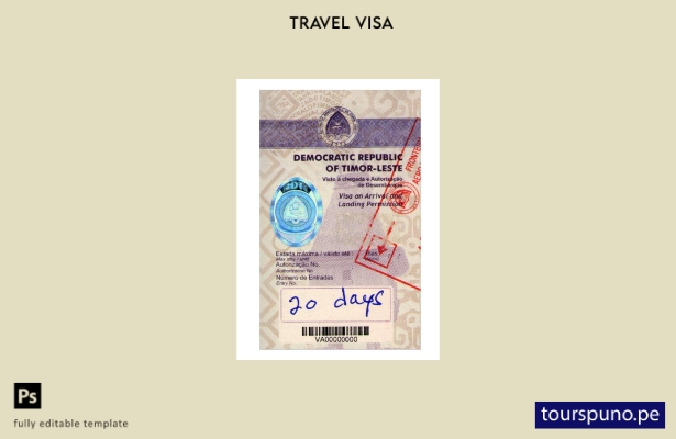 Plantilla de visa para Timor Oriental lista para imprimir