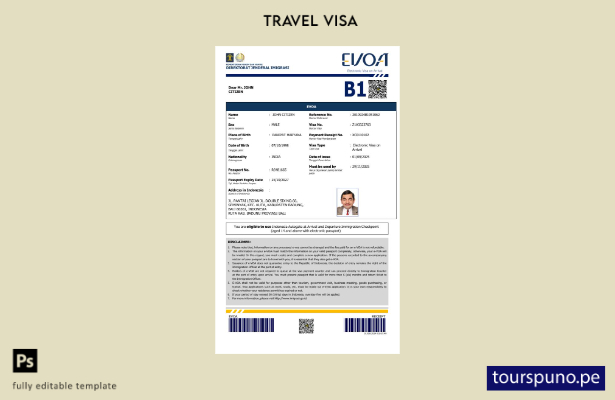 lista para imprimir plantilla de visa electrónica para Indonesia en formatos Wor