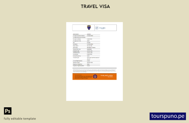 listo para imprimir la visa electrónica de Tailandia en plantilla de Word y PDF