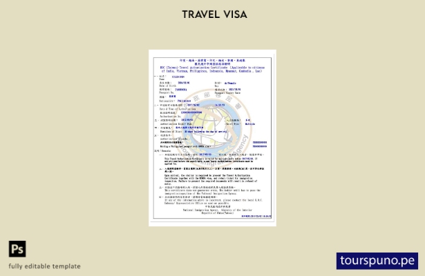 ready to print Taiwan travel certificate template
