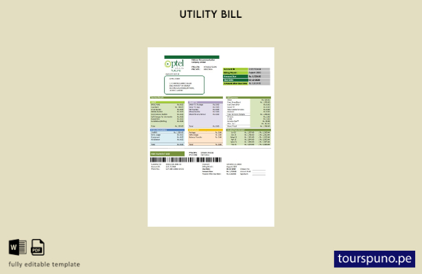 lista para imprimir plantilla de factura de servicios públicos PTCL de Pakistán