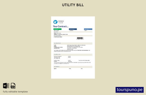 lista para imprimir plantilla de factura de servicios públicos de Tesco Mobile d