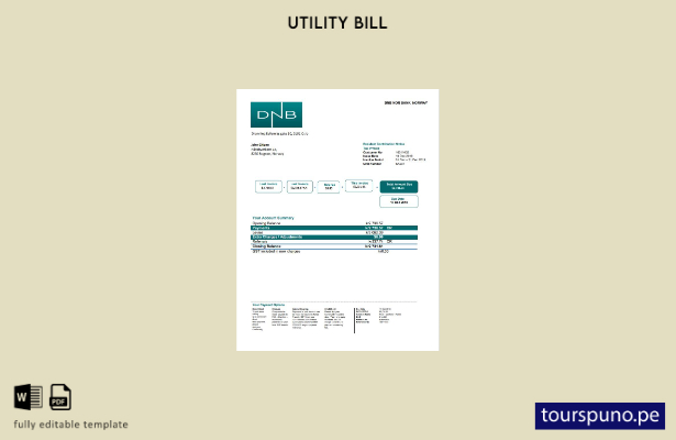 lista para imprimir plantilla de factura de servicios públicos del DNB de Norueg