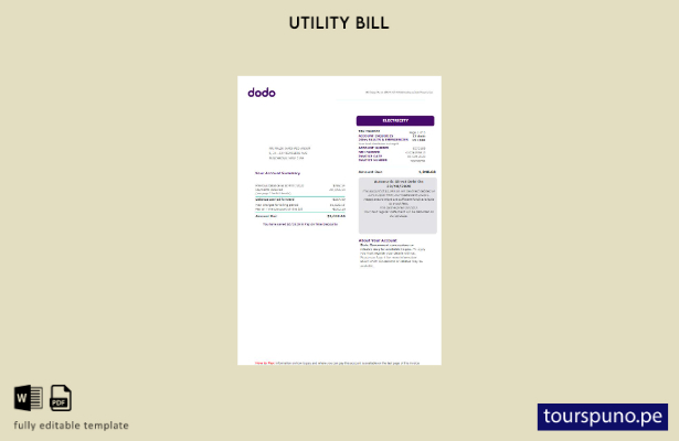 listo para imprimir plantilla de word   factura de servicios públicos DODO de Au